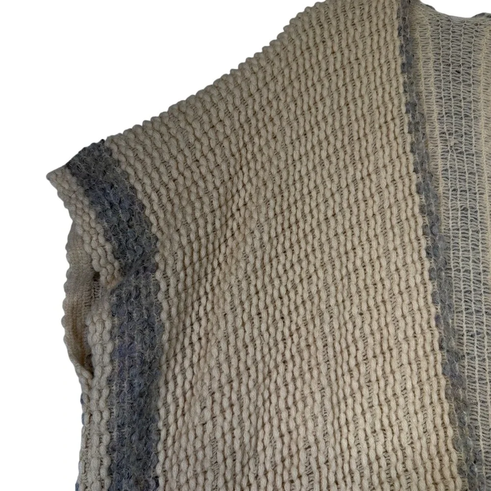 Long Fringe Duster‎ Cardigan Vest Sleeveless Open Front Knit Sweater Beige Gray - Picture 4 of 6